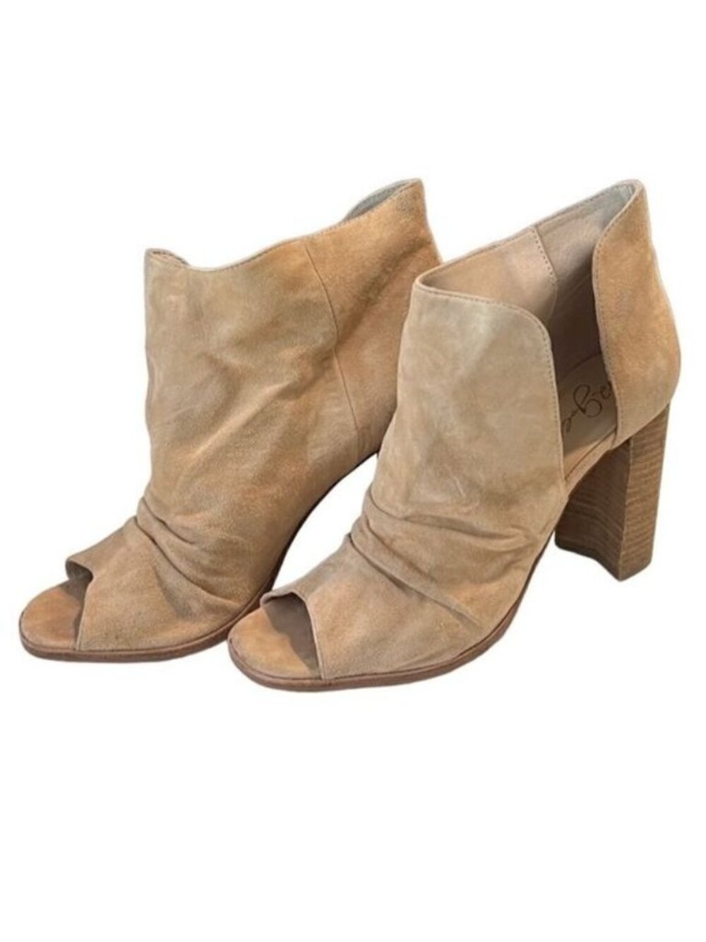 42 Gold Tan Loyalty Suede Open Toe Block Heel Booties Size 10